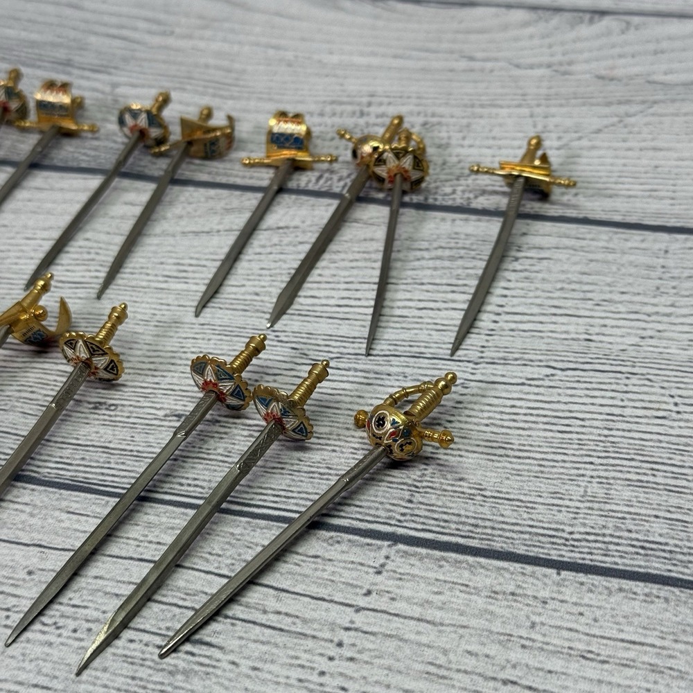 Toledo Mini Swords (18) Cocktail Picks Appetizer Skewer 2-Tier Stand Vintage MCM - Picture 11 of 14